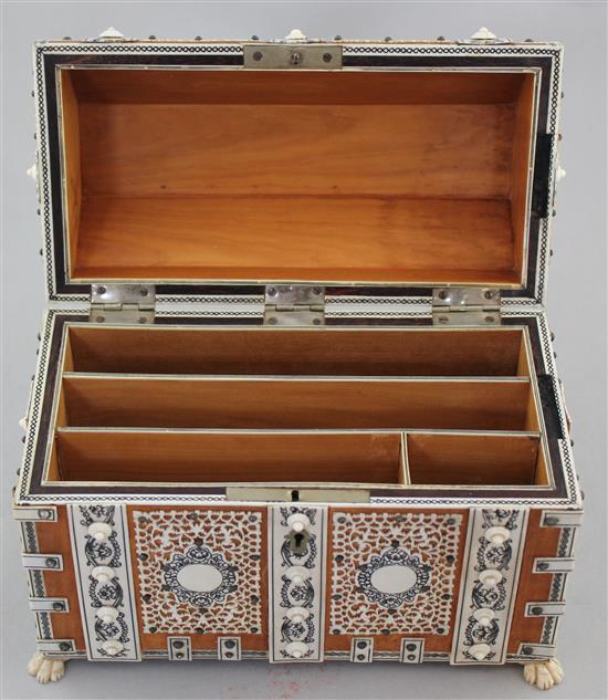 An Anglo Indian sandalwood and ivory dome top stationery box, 8.25in.